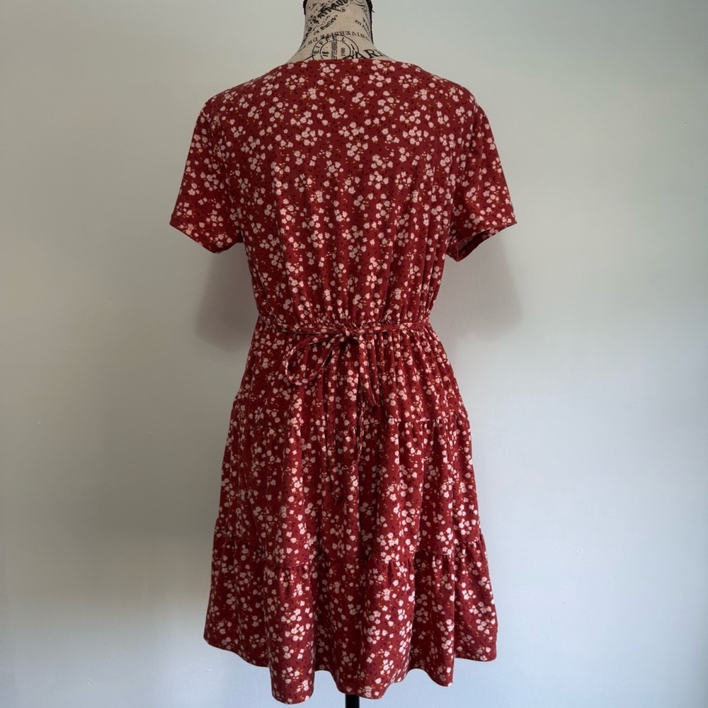 Boho Floral Red V-Neck Hippie Dress - Picture 3 of 8